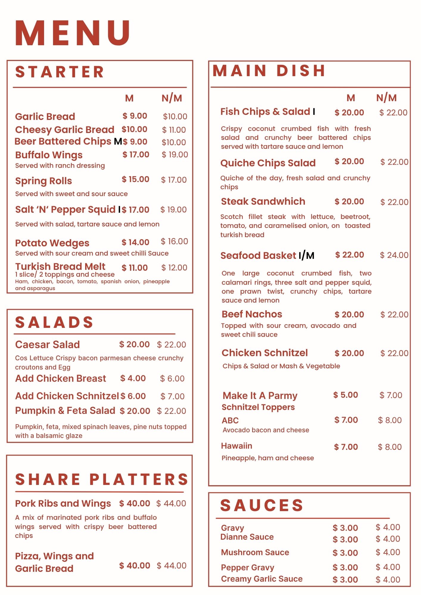 Chip In Cafe Menu Page 1